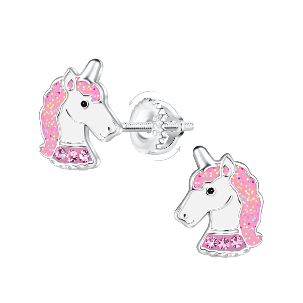 [10008355] Silver Unicorn Screw Back Earrings
