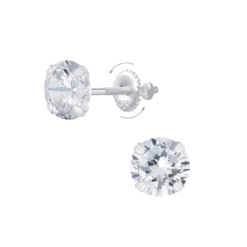 [10008262] 6mm Round Cubic Zirconia Silver Screw Back Earrings