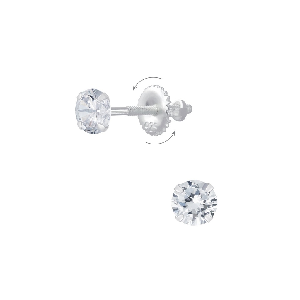 [10008263] Boucles d'oreilles à fermoir à vis en argent zircon rond 4 mm