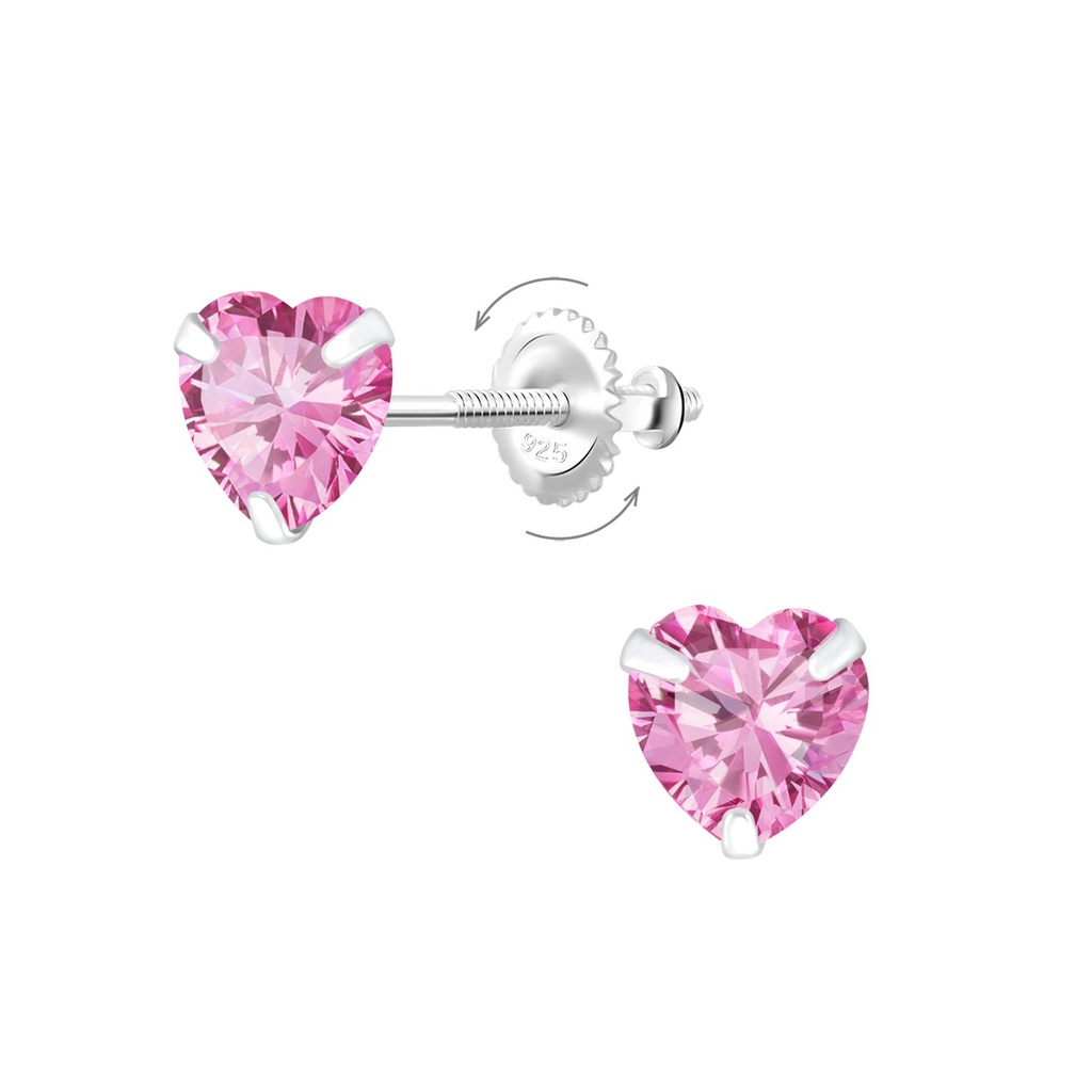 Boucles d'oreilles à fermoir à vis en argent zircon cœur 6 mm