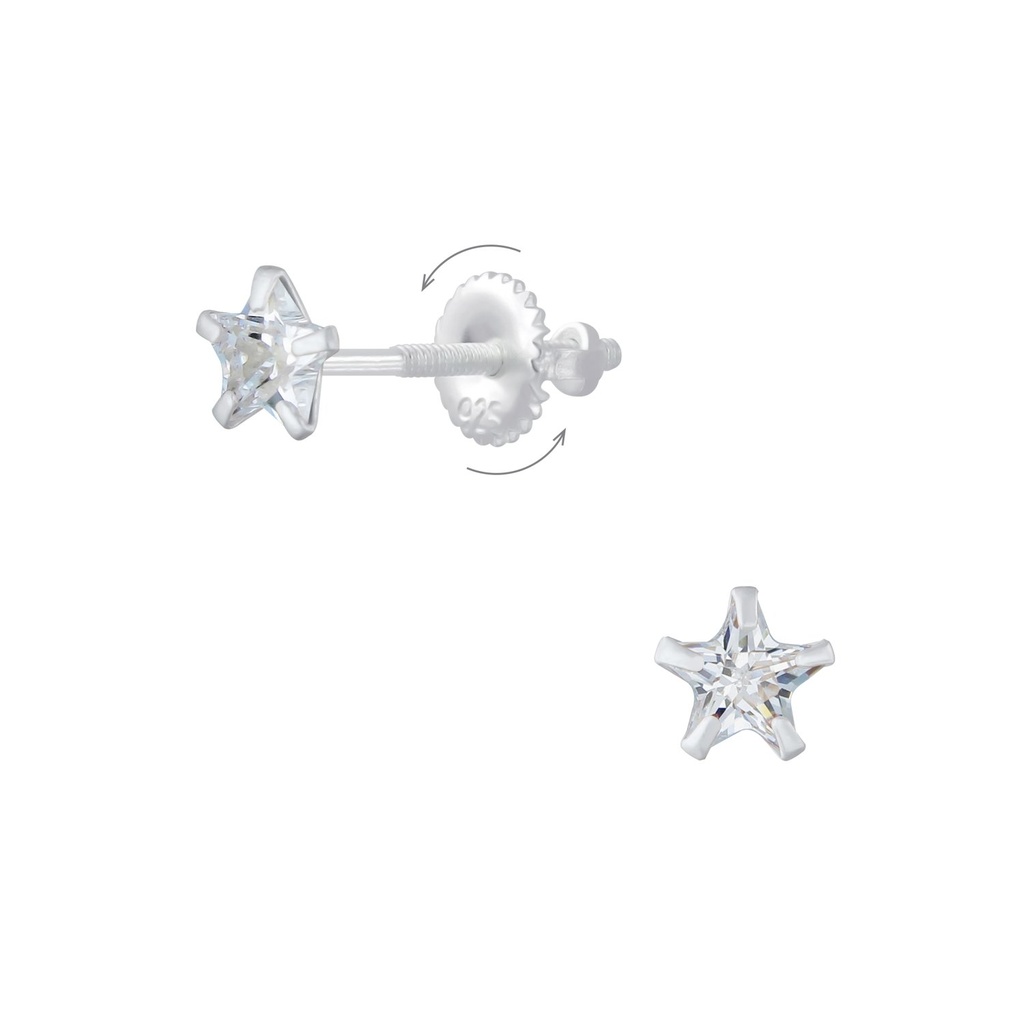 [10008257] 4mm Star Cubic Zirconia Silver Screw Back Earrings