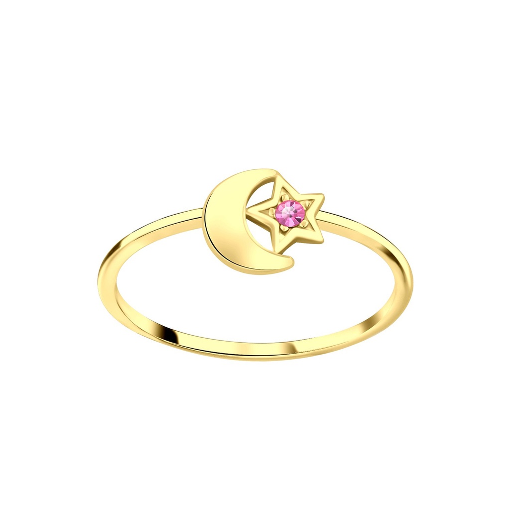 [10008402] Bague lune étoile en argent cristal (EU 52 / US 6)