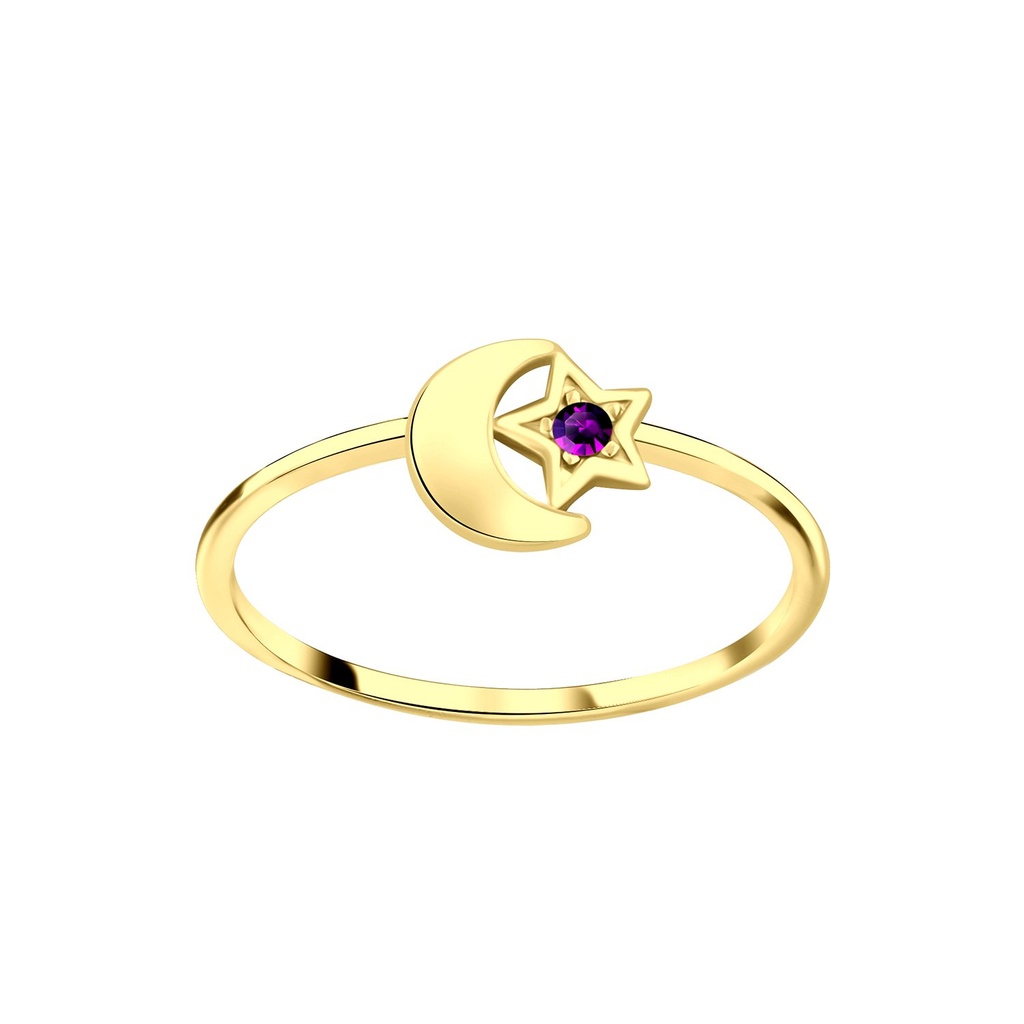 [10008403] Bague lune étoile en argent cristal (EU 52 / US 6)