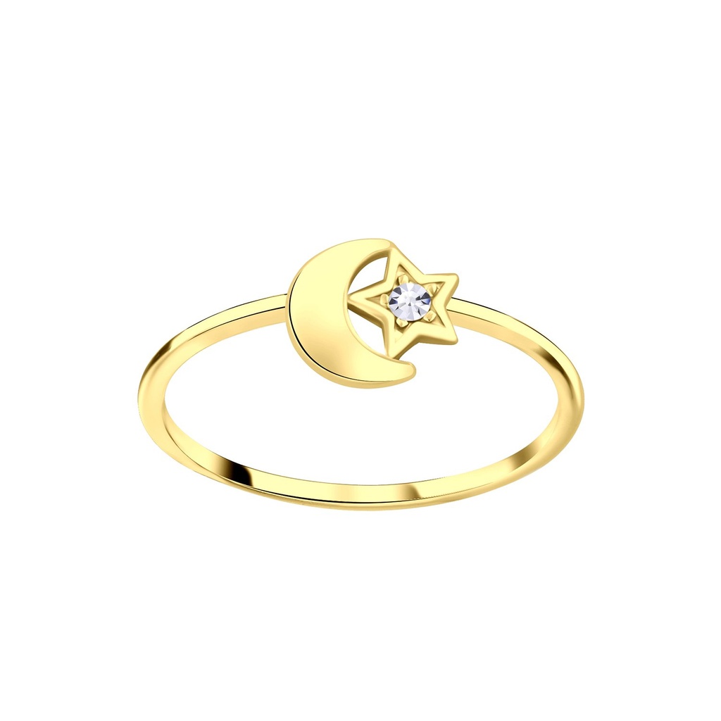 [10007662] Silver Star Moon Crystal Ring (EU 52 / US 6)