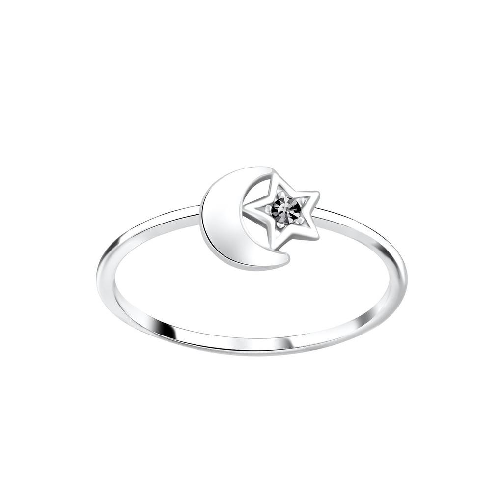 Bague lune étoile en argent cristal
