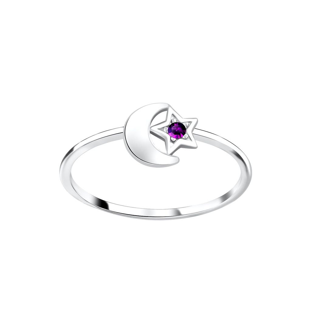Silver Star Moon Crystal Ring