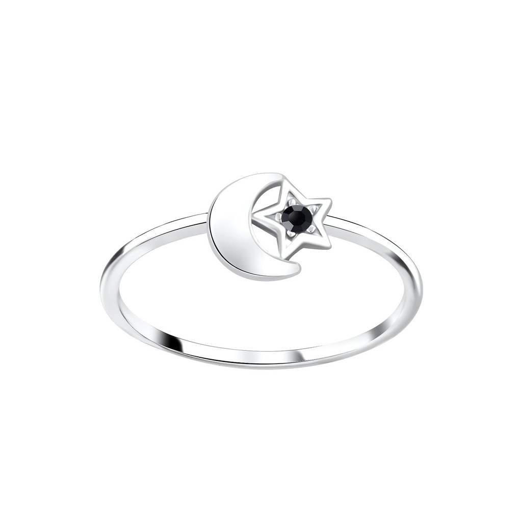 Silver Star Moon Crystal Ring
