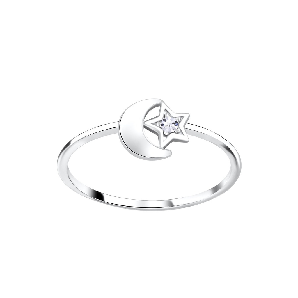 Bague lune étoile en argent cristal