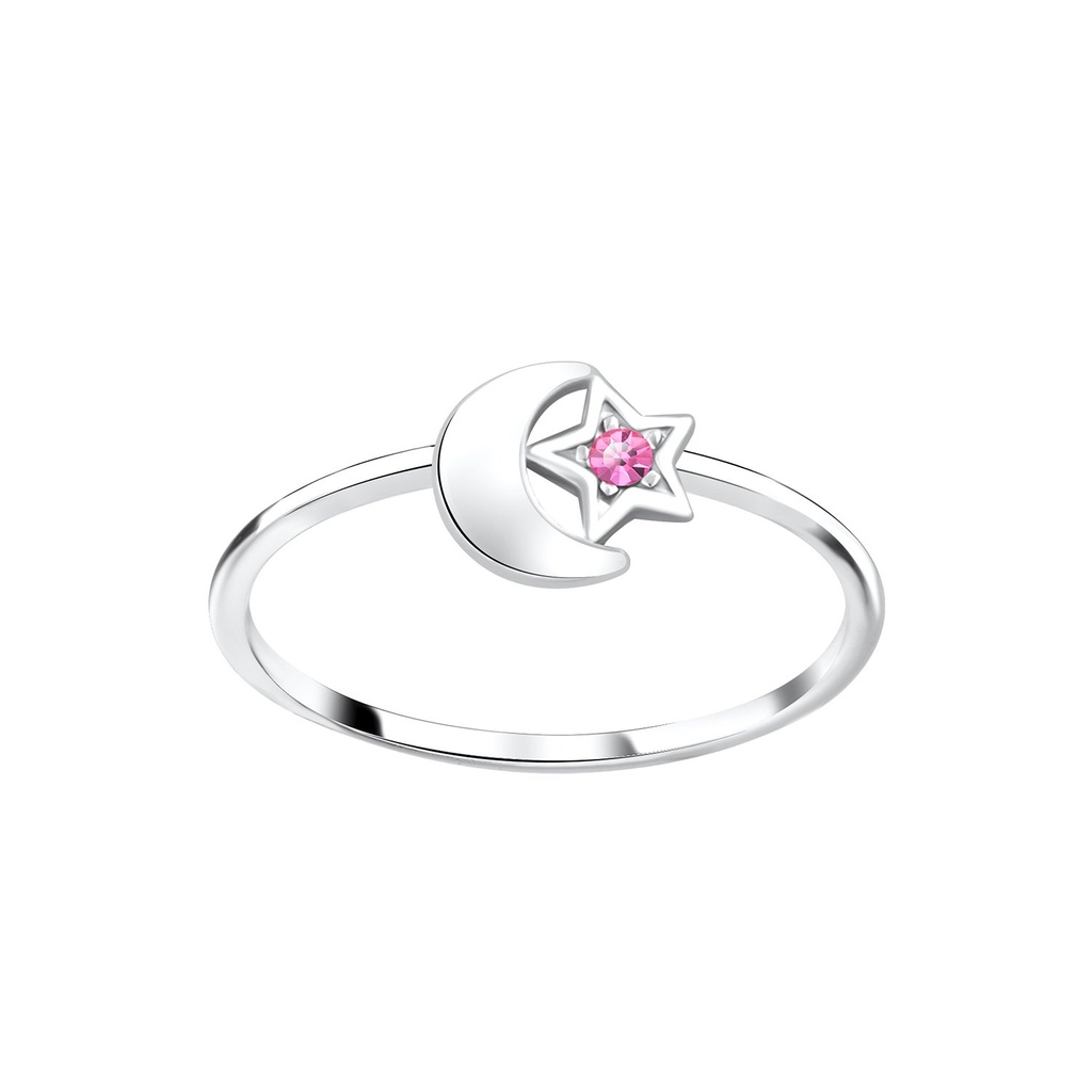 Silver Star Moon Crystal Ring