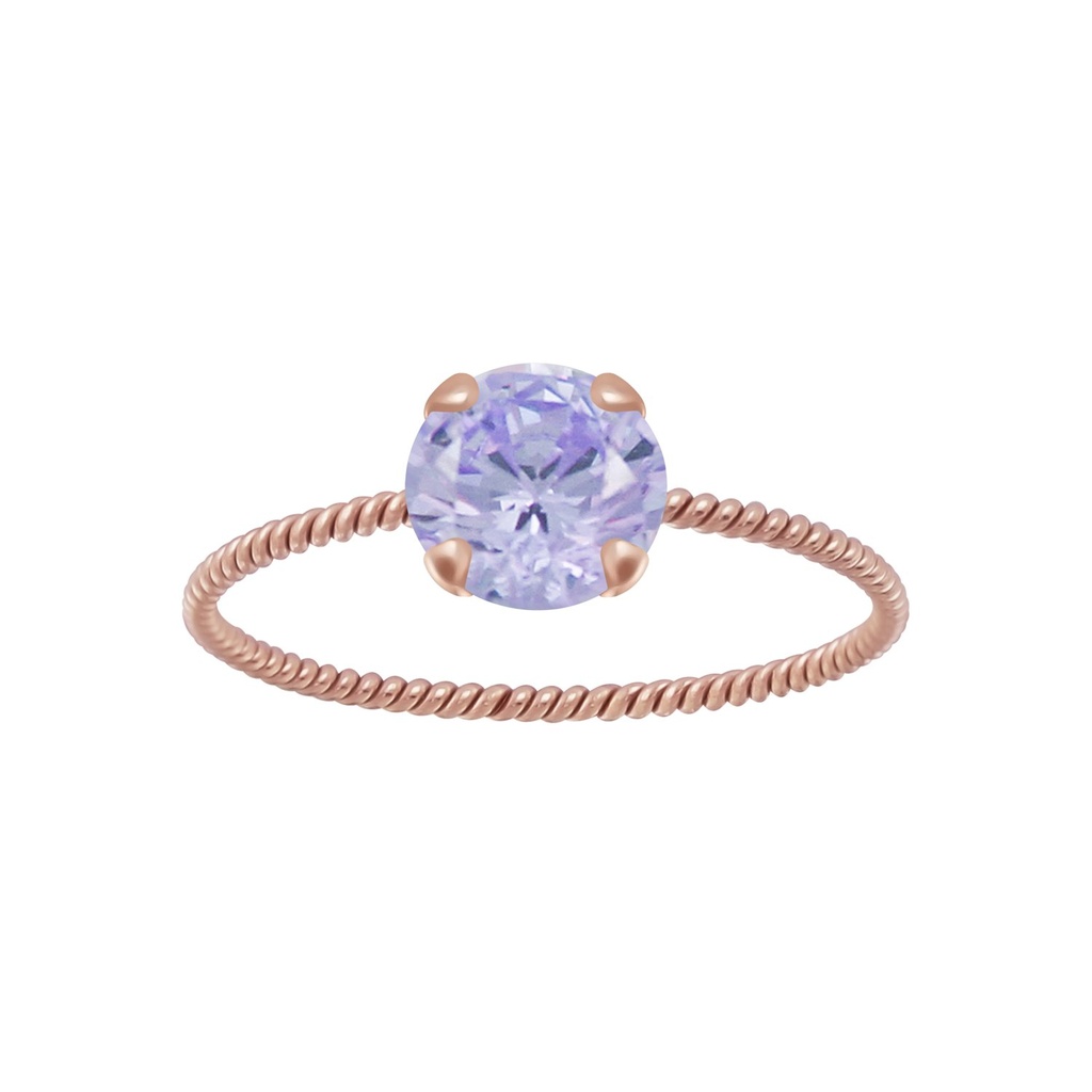 Bague solitaire jonc torsadée en argent zircon rond 6 mm