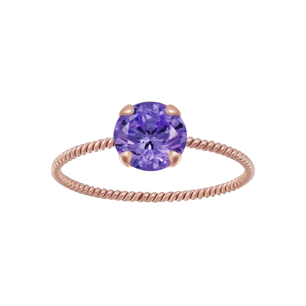 Bague solitaire jonc torsadée en argent zircon rond 6 mm