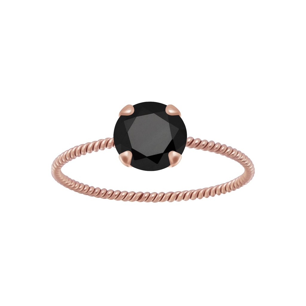 Bague solitaire jonc torsadée en argent zircon rond 6 mm