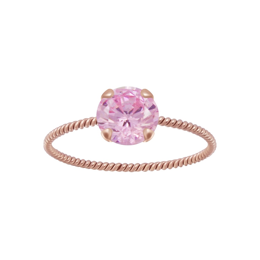 Bague solitaire jonc torsadée en argent zircon rond 6 mm