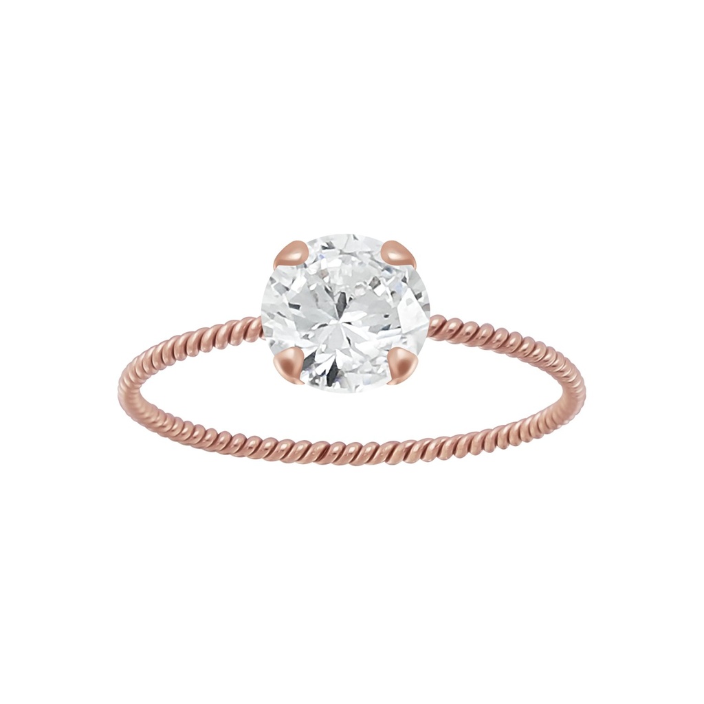[10006271] 6mm Round Cubic Zirconia Silver Twisted Band Solitaire Ring (EU 52 / US 6)