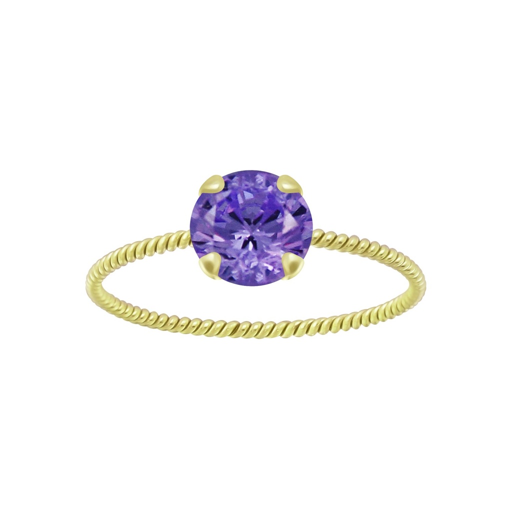 [10007284] Bague solitaire jonc torsadée en argent zircon rond 6 mm (EU 52 / US 6)