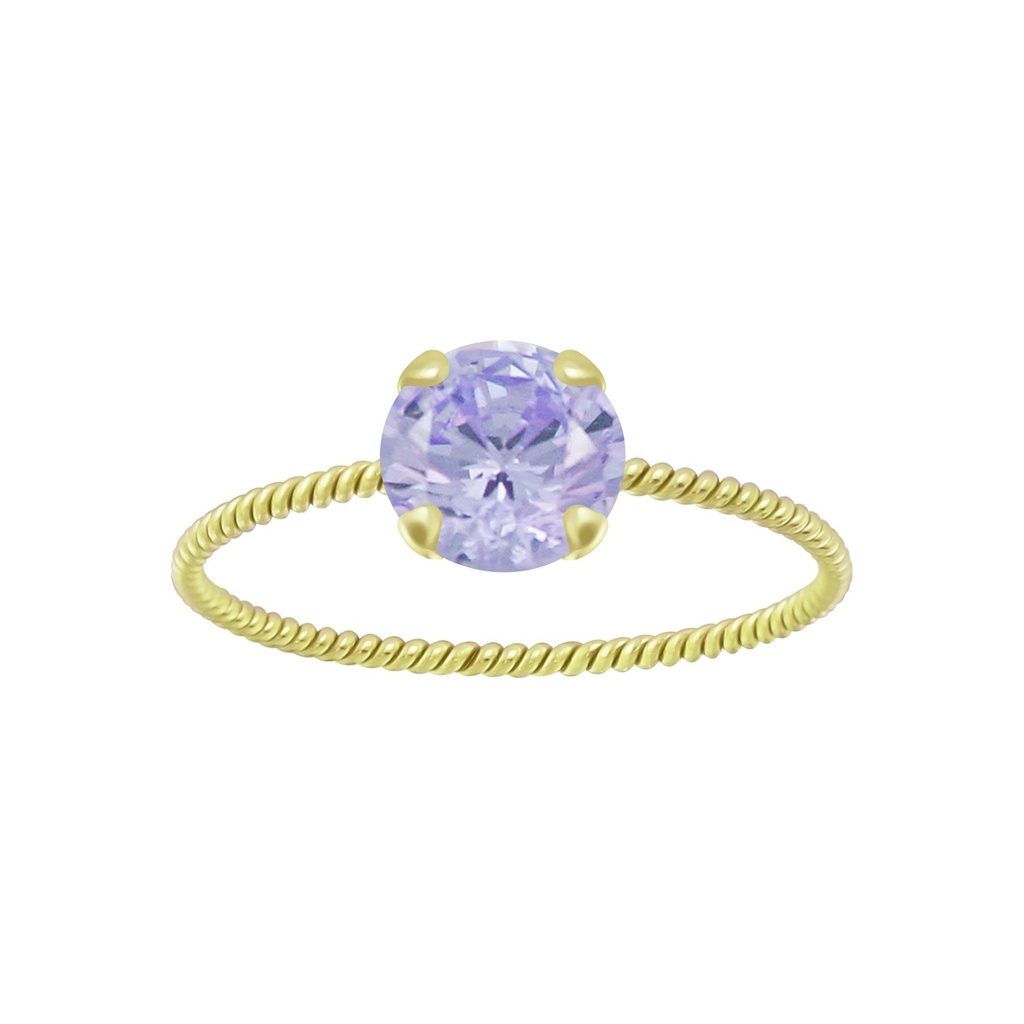 Bague solitaire jonc torsadée en argent zircon rond 6 mm