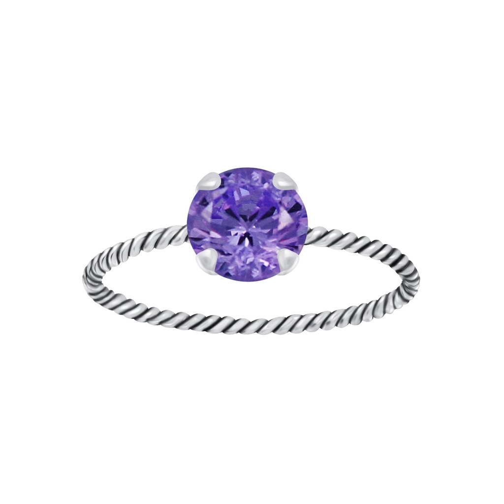[10006253] 6mm Round Cubic Zirconia Silver Twisted Band Solitaire Ring (EU 52 / US 6)