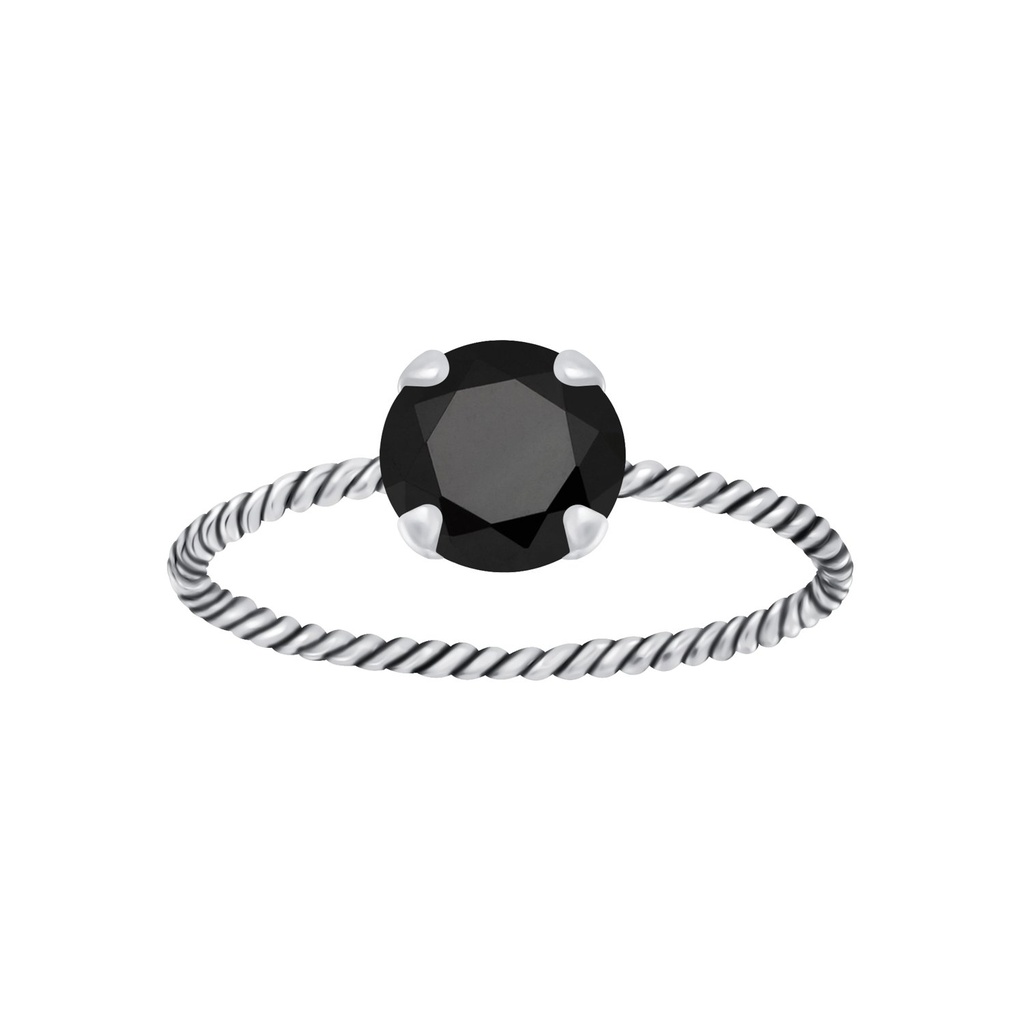 6mm Round Cubic Zirconia Silver Twisted Band Solitaire Ring