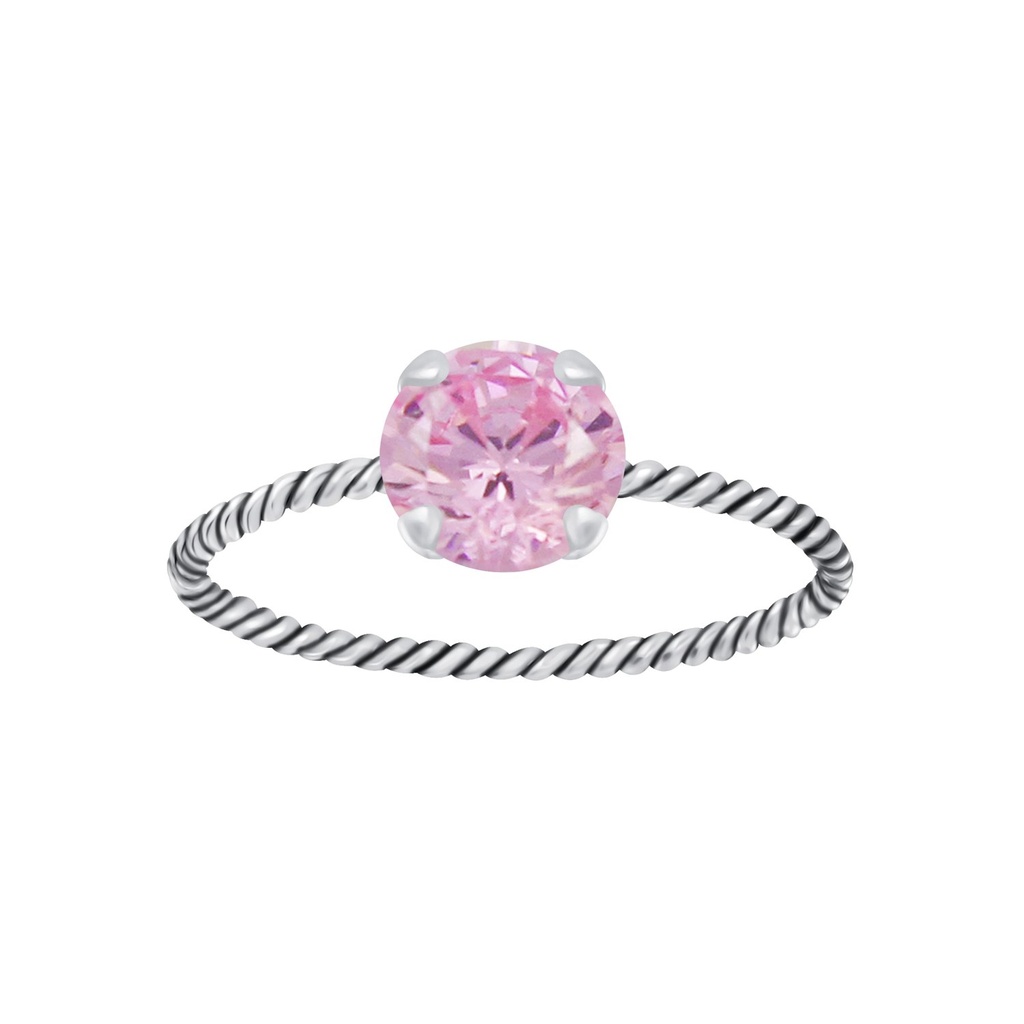6mm Round Cubic Zirconia Silver Twisted Band Solitaire Ring