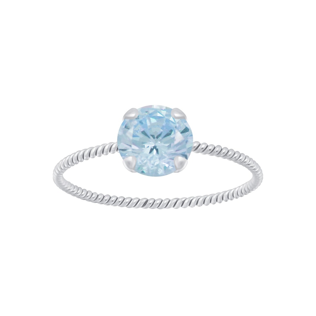 6mm Round Cubic Zirconia Silver Twisted Band Solitaire Ring
