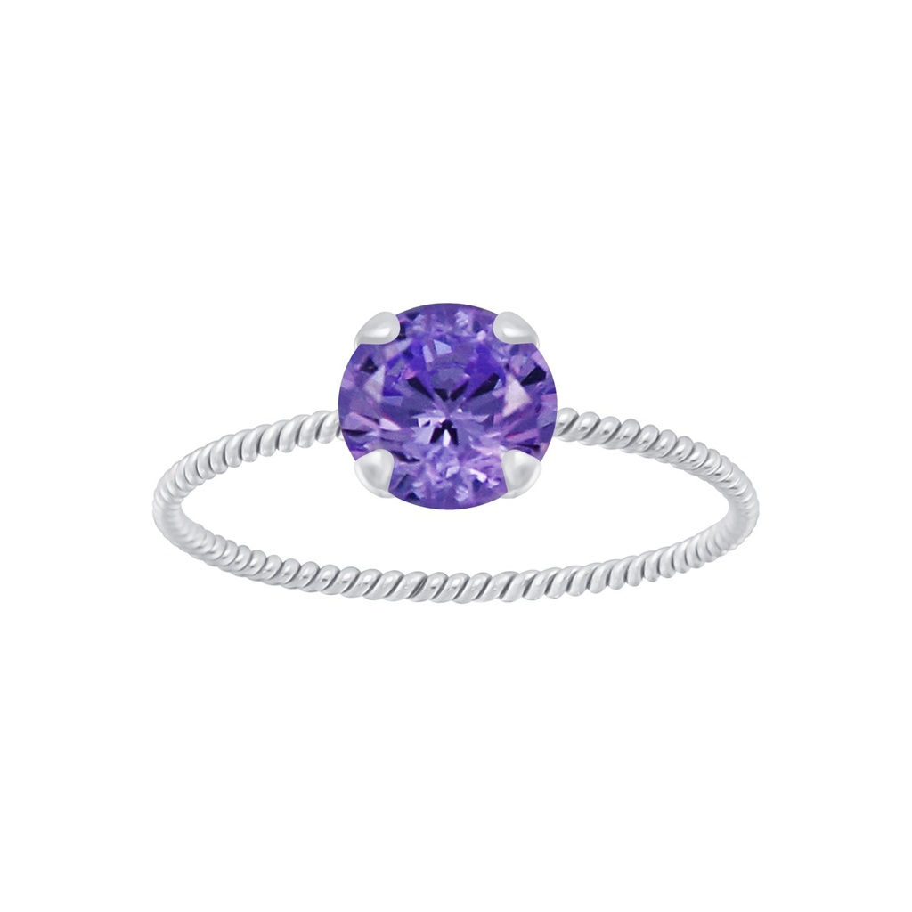 [10006289] 6mm Round Cubic Zirconia Silver Twisted Band Solitaire Ring (EU 52 / US 6)