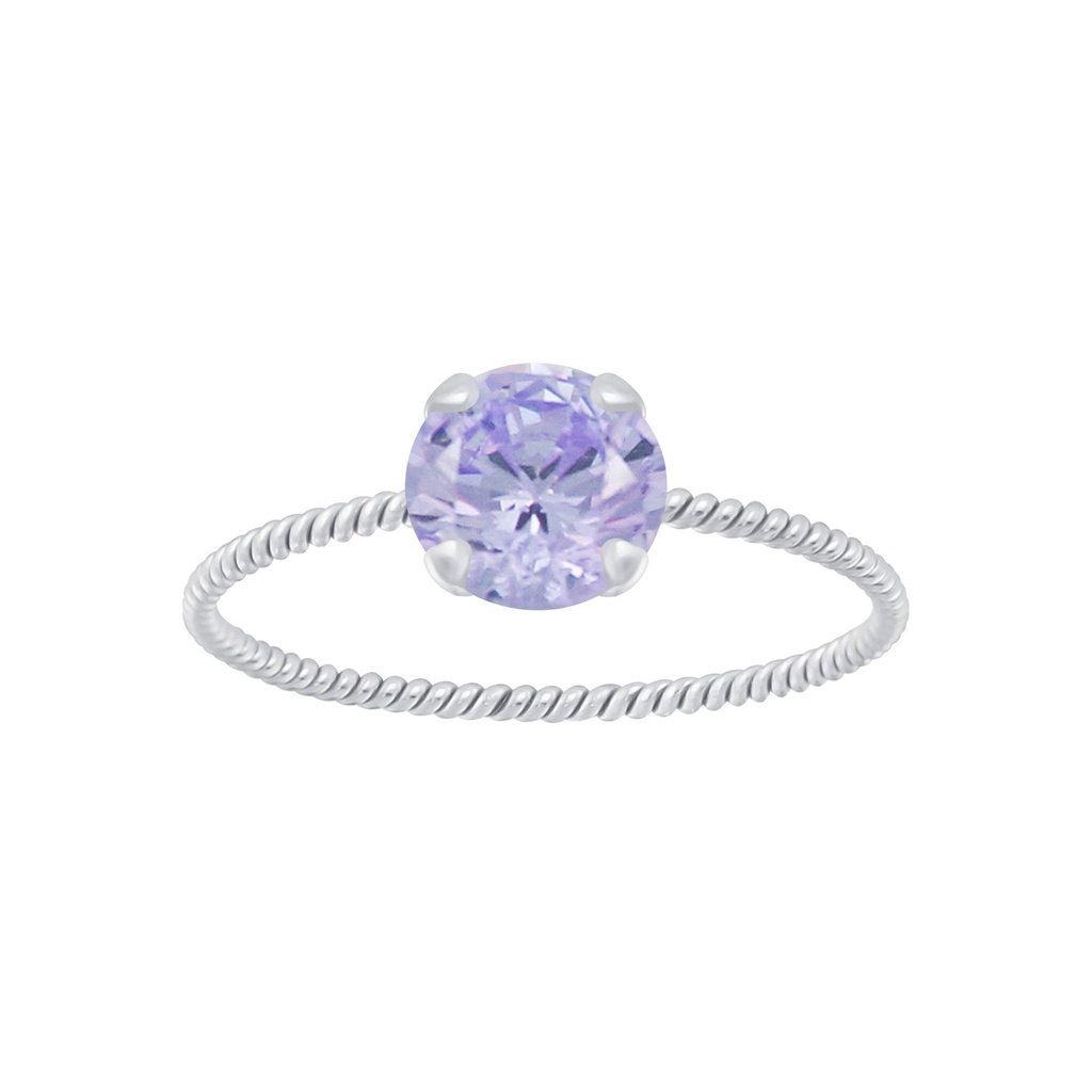 6mm Round Cubic Zirconia Silver Twisted Band Solitaire Ring