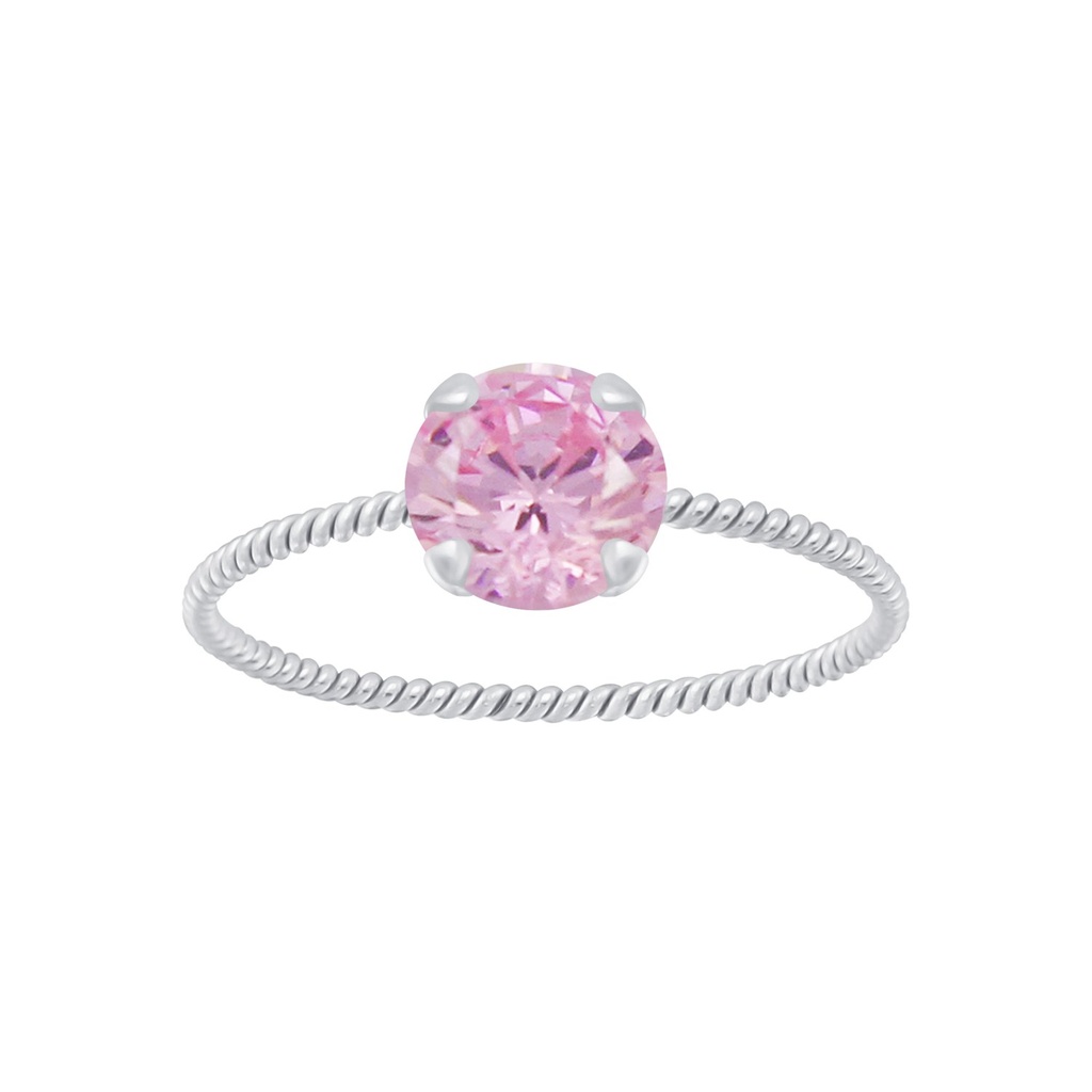 [10006277] 6mm Round Cubic Zirconia Silver Twisted Band Solitaire Ring (EU 52 / US 6)