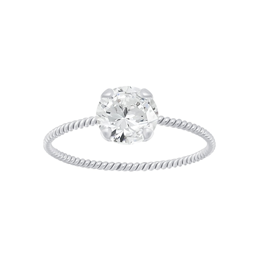 6mm Round Cubic Zirconia Silver Twisted Band Solitaire Ring
