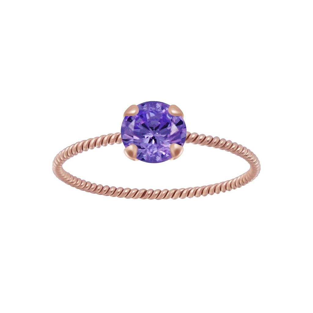 Bague solitaire jonc torsadée en argent zircon rond 5 mm
