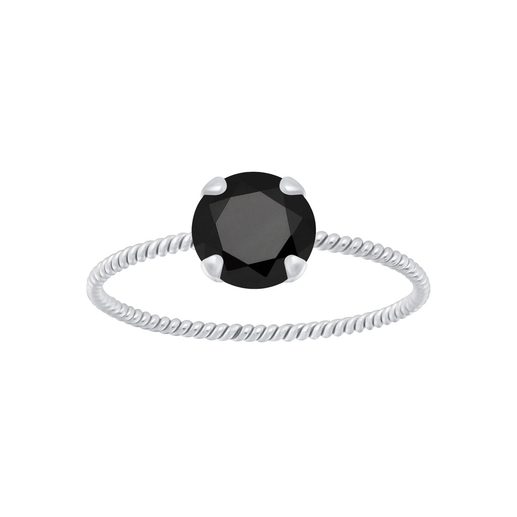 Bague solitaire jonc torsadée en argent zircon rond 6 mm