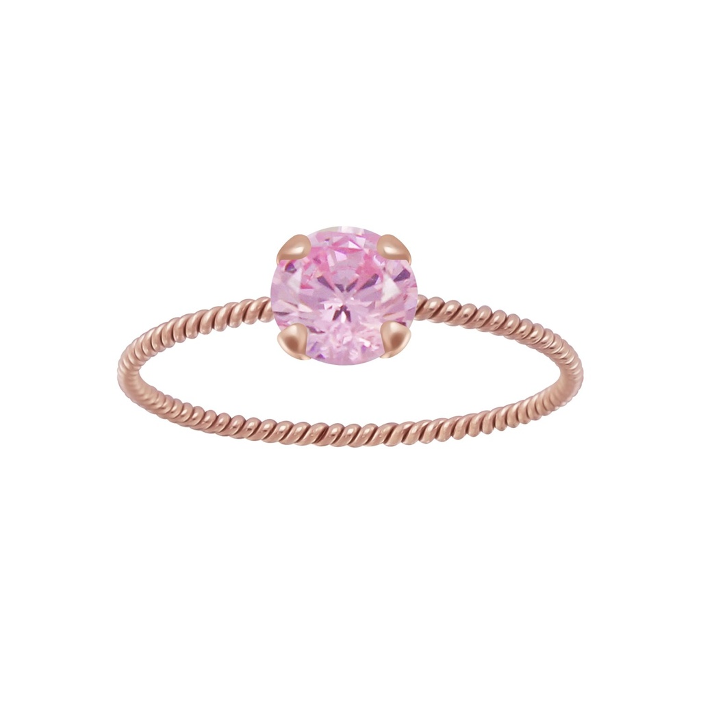 Bague solitaire jonc torsadée en argent zircon rond 5 mm