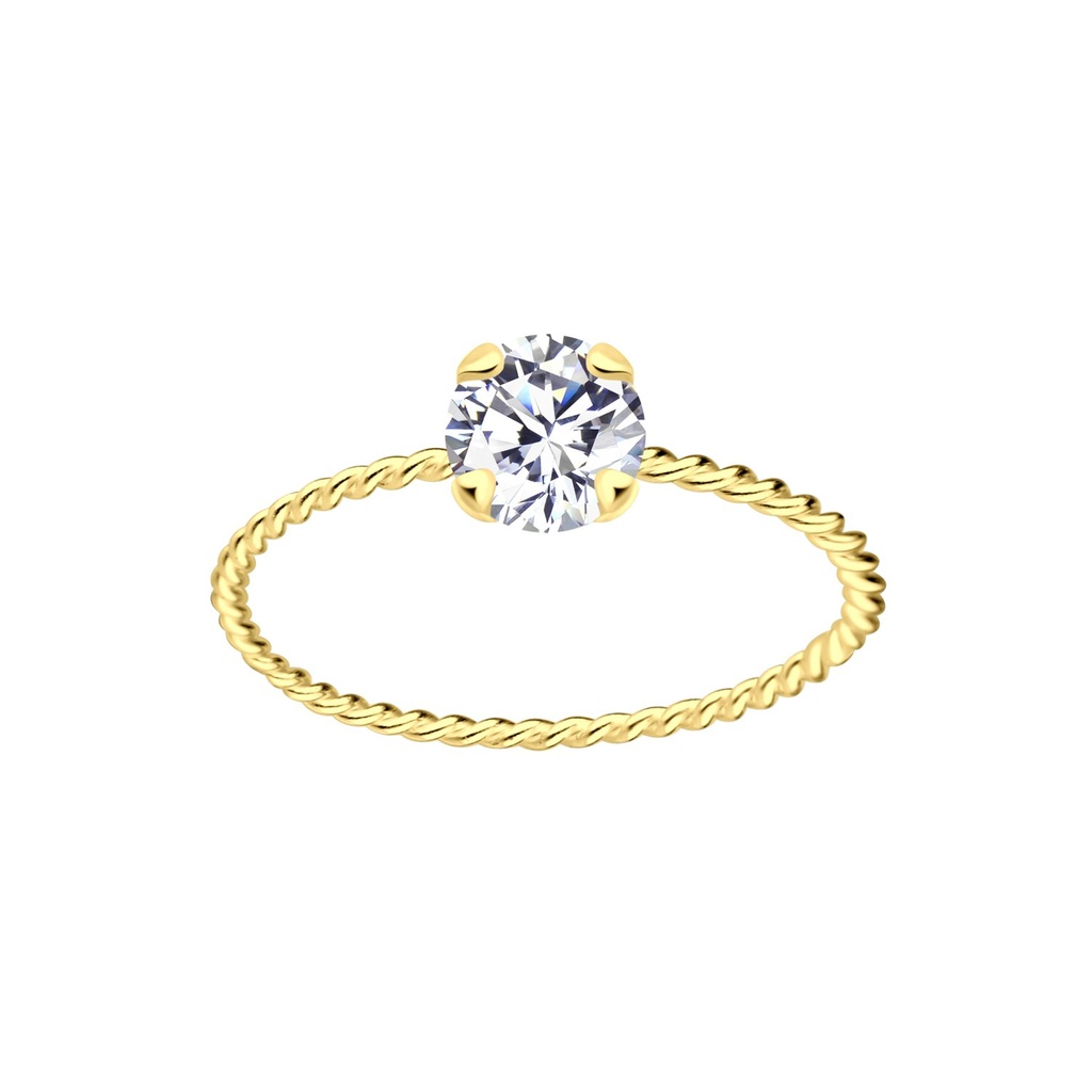 5mm Round Cubic Zirconia Silver Twisted Band Solitaire Ring