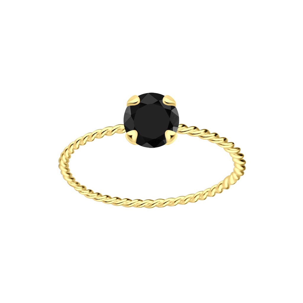 Bague solitaire jonc torsadée en argent zircon rond 5 mm