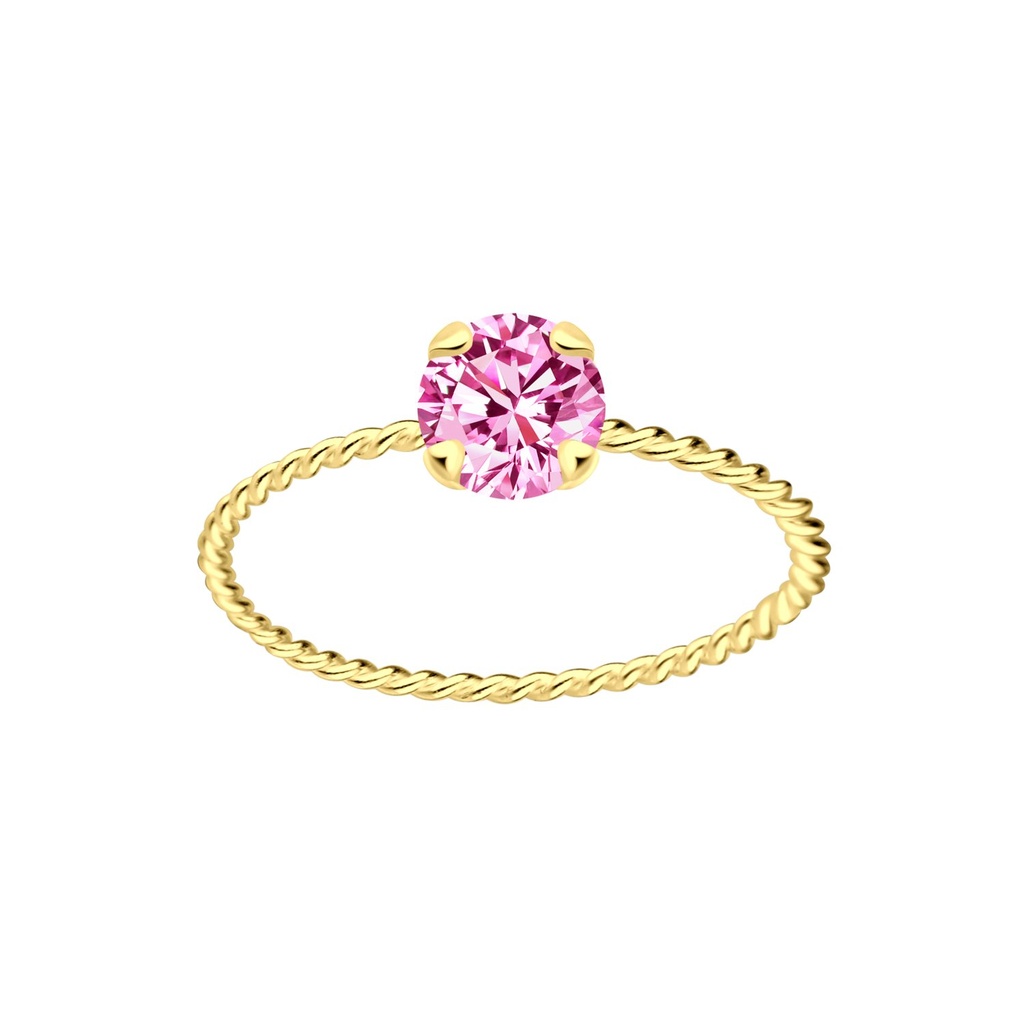 Bague solitaire jonc torsadée en argent zircon rond 5 mm