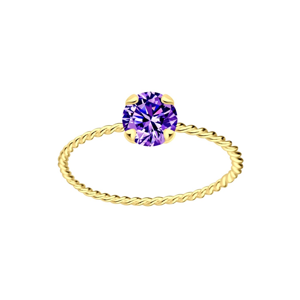 Bague solitaire jonc torsadée en argent zircon rond 5 mm