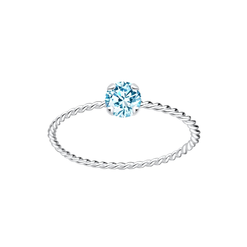 4mm Round Cubic Zirconia Silver Twisted Band Solitaire Ring