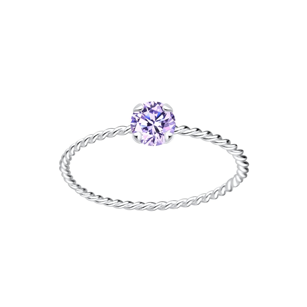 Bague solitaire jonc torsadée en argent zircon rond 4 mm