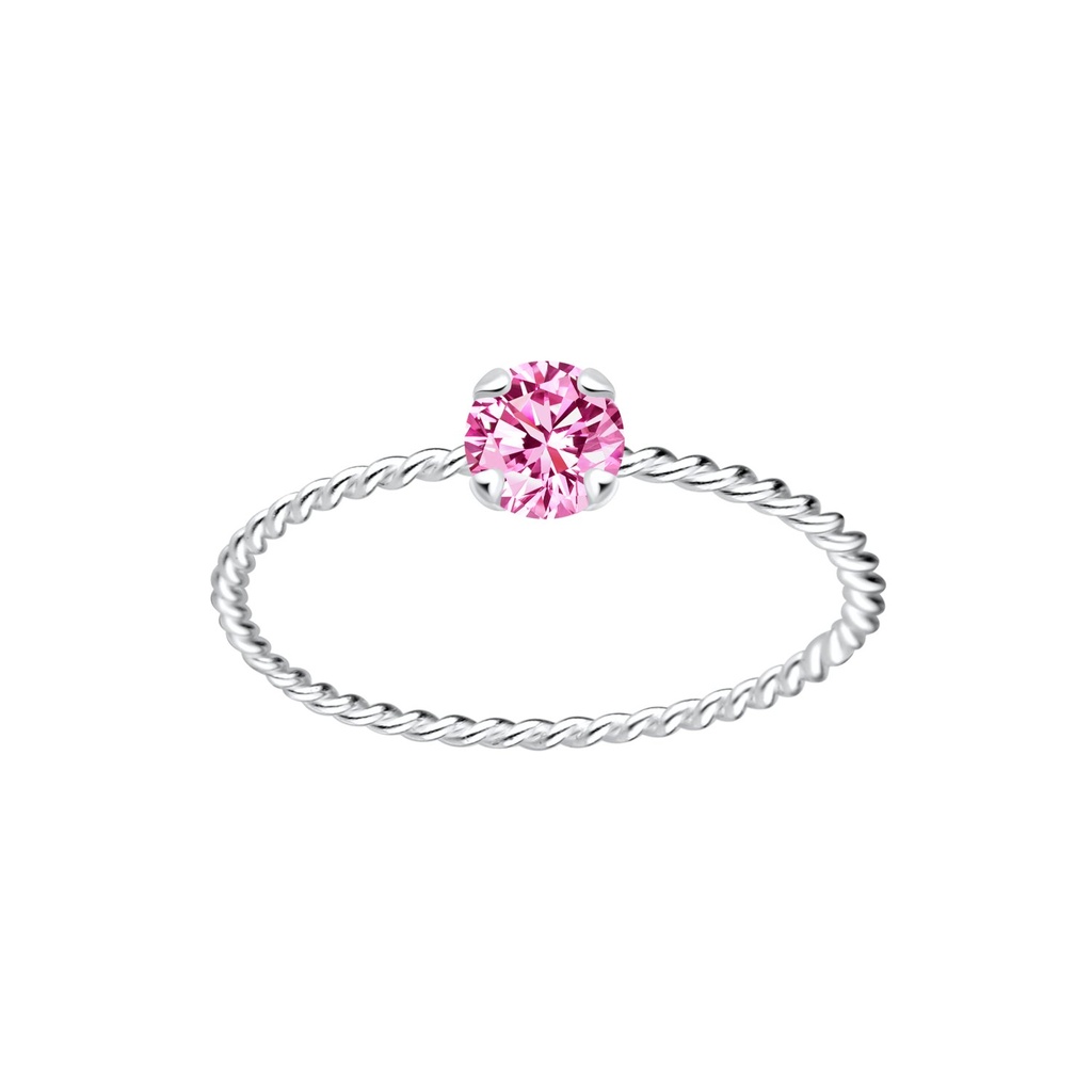 Bague solitaire jonc torsadée en argent zircon rond 4 mm