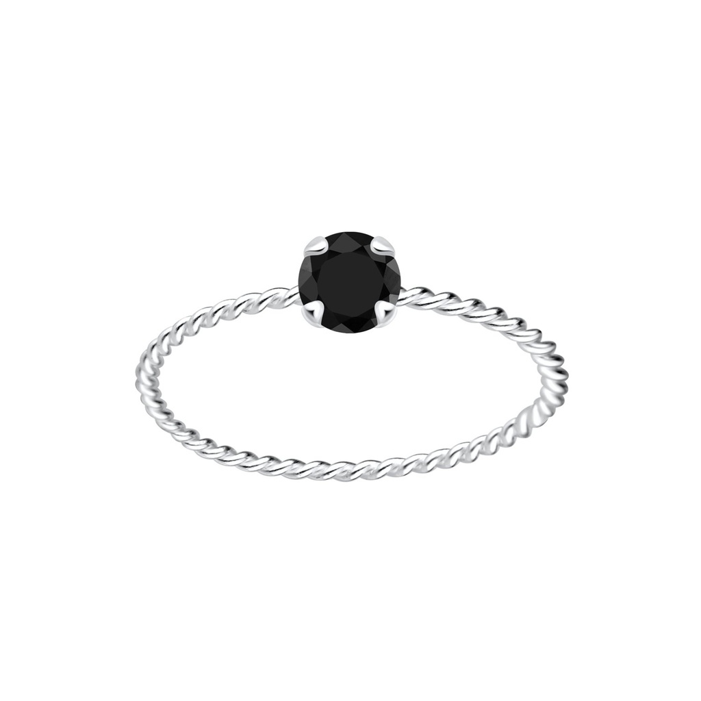 4mm Round Cubic Zirconia Silver Twisted Band Solitaire Ring