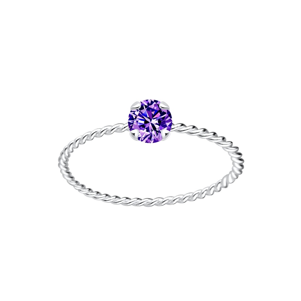 [10006174] 4mm Round Cubic Zirconia Silver Twisted Band Solitaire Ring (EU 52 / US 6)