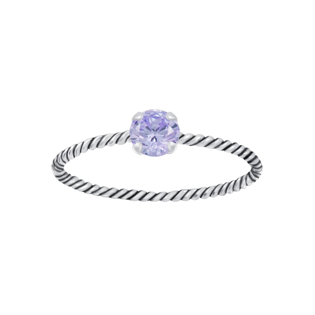 [10006170] Bague solitaire jonc torsadée en argent zircon rond 4 mm (EU 52 / US 6)