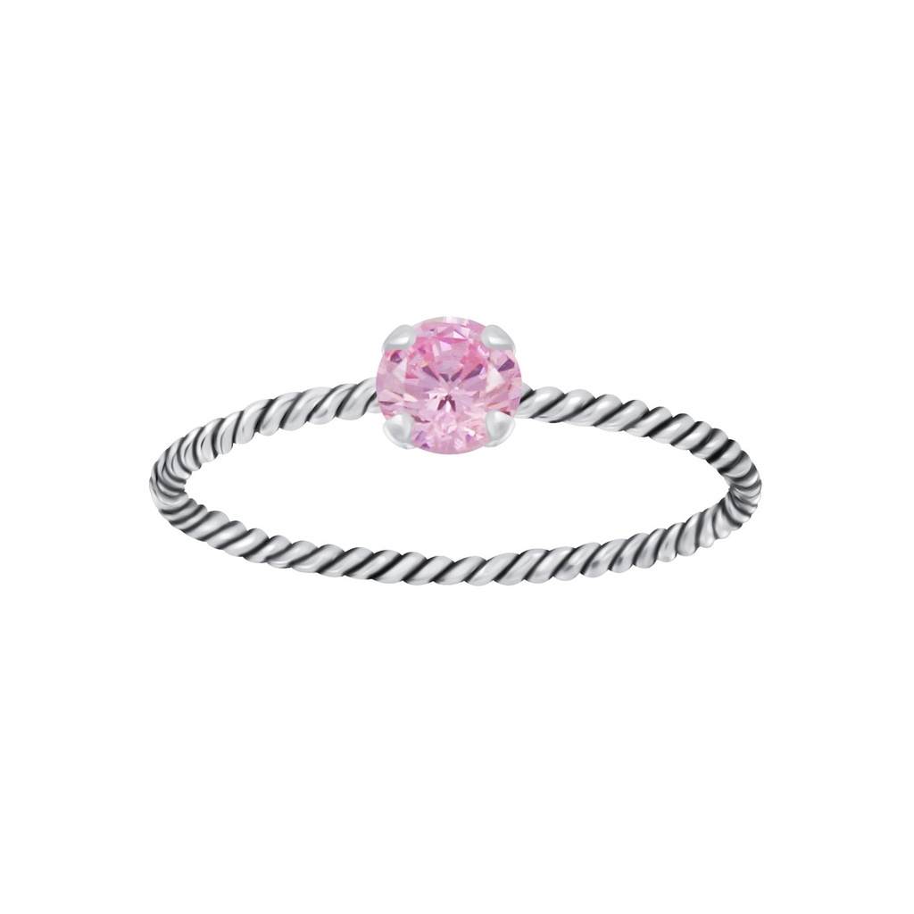 Bague solitaire jonc torsadée en argent zircon rond 4 mm