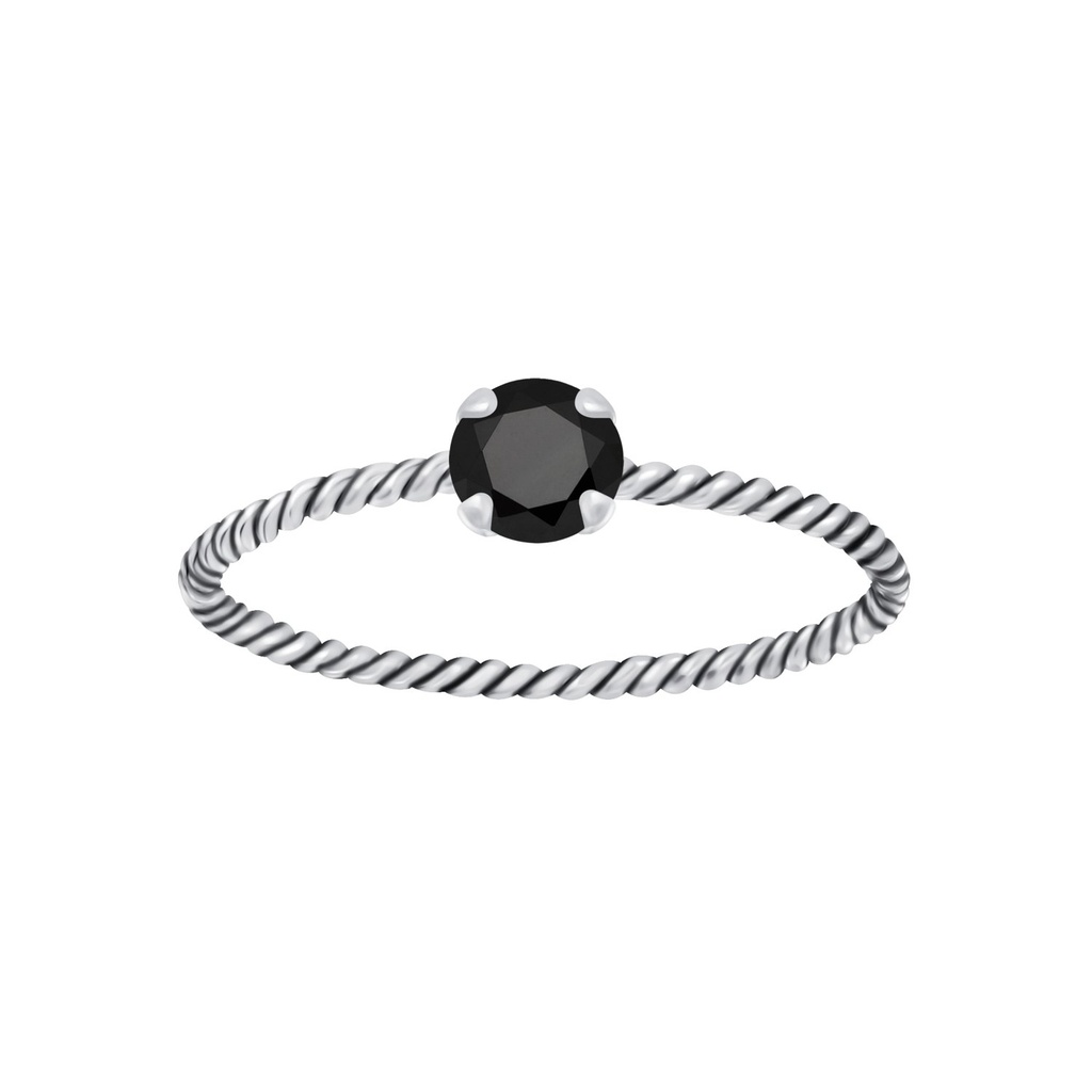 Bague solitaire jonc torsadée en argent zircon rond 4 mm