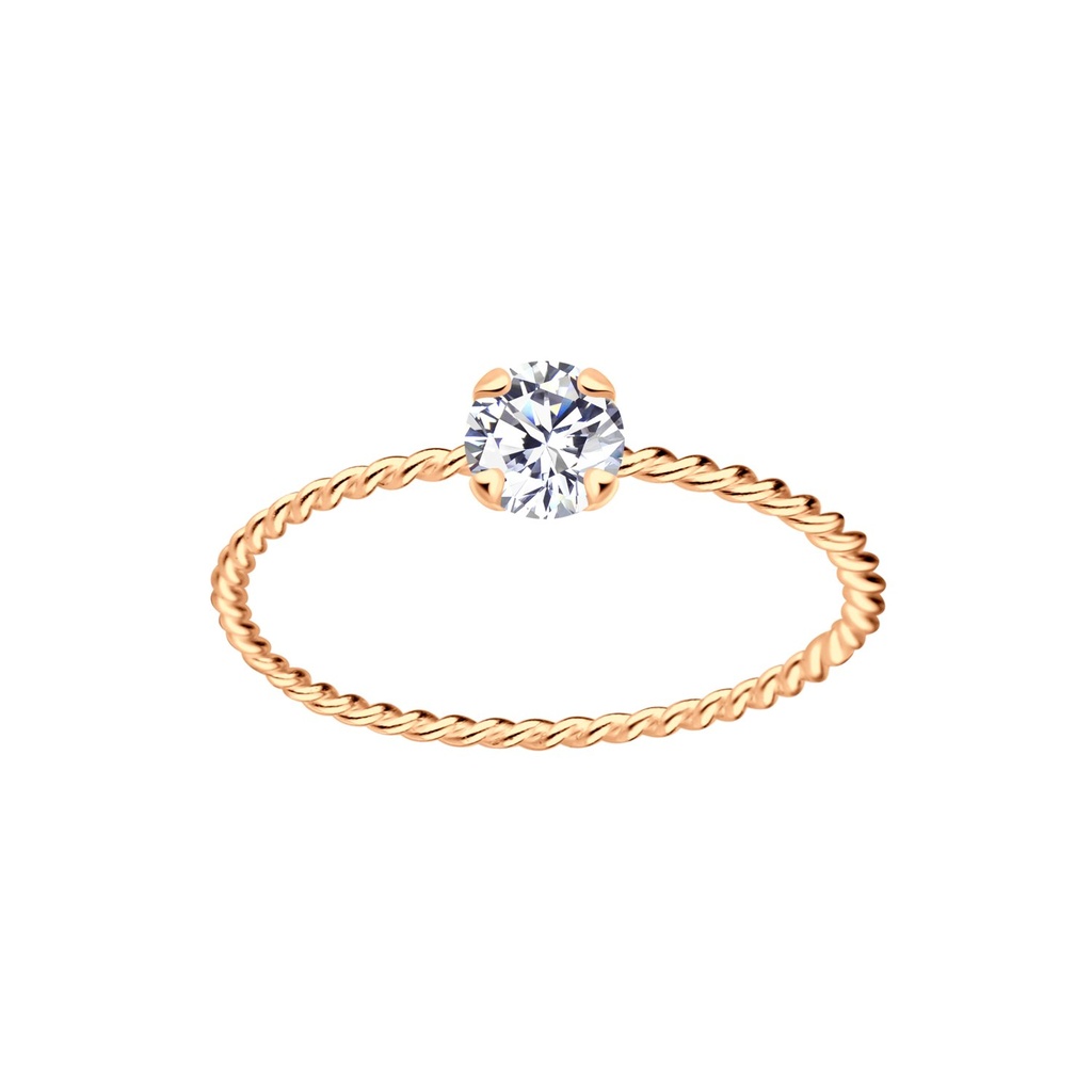 Bague solitaire jonc torsadée en argent zircon rond 4 mm