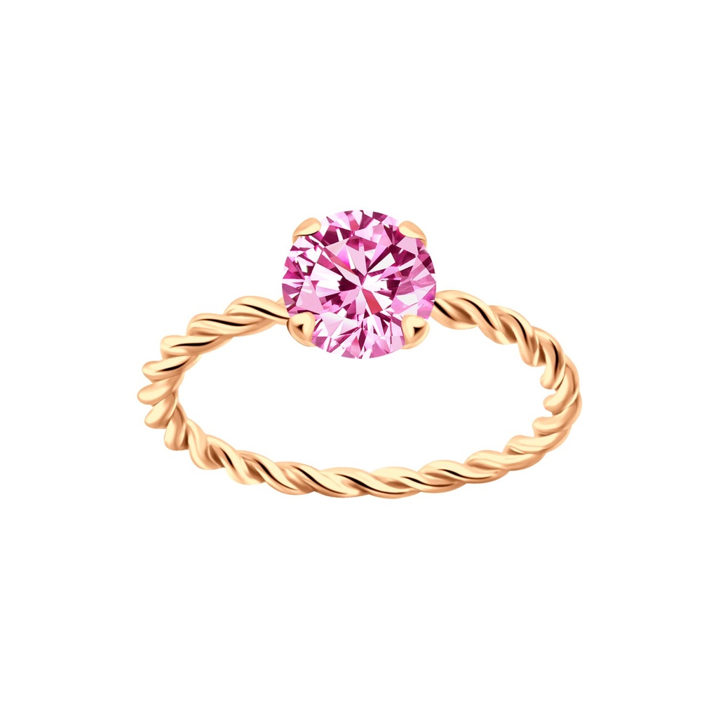 [10006283] Bague solitaire jonc torsadée en argent zircon rond 6 mm (EU 52 / US 6)