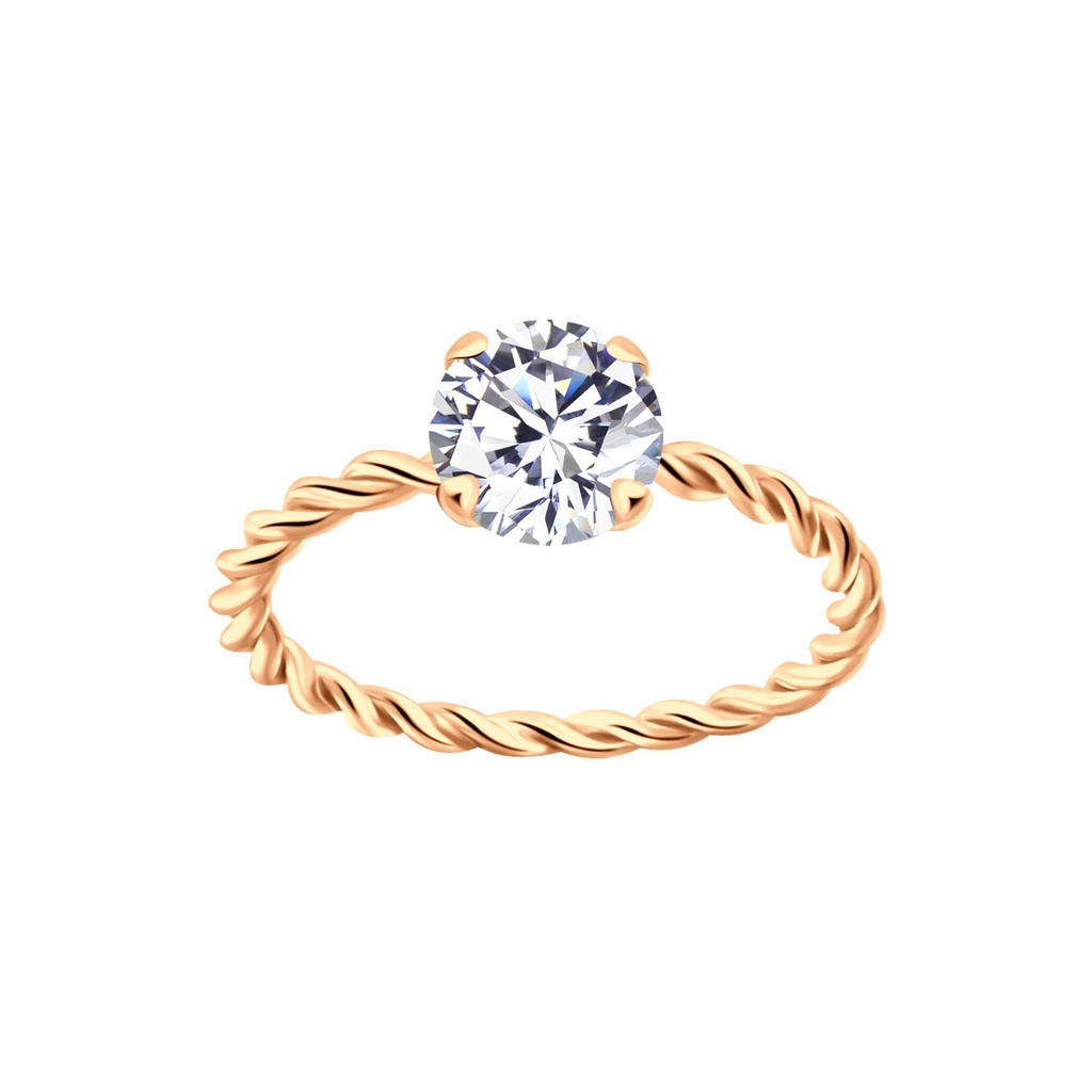 Bague solitaire jonc torsadée en argent zircon rond 6 mm