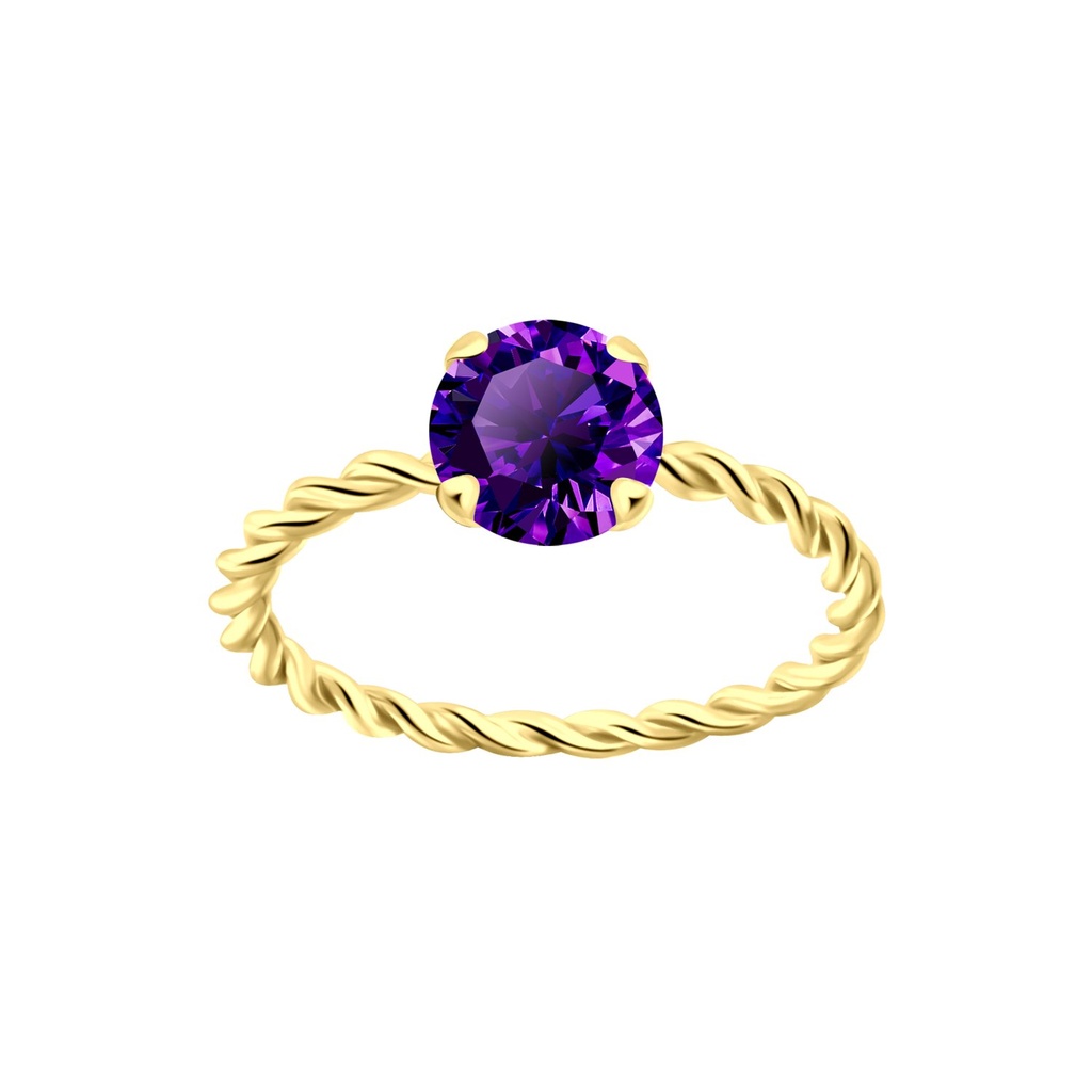 [10007302] 6mm Round Cubic Zirconia Silver Twisted Band Solitaire Ring (EU 52 / US 6)
