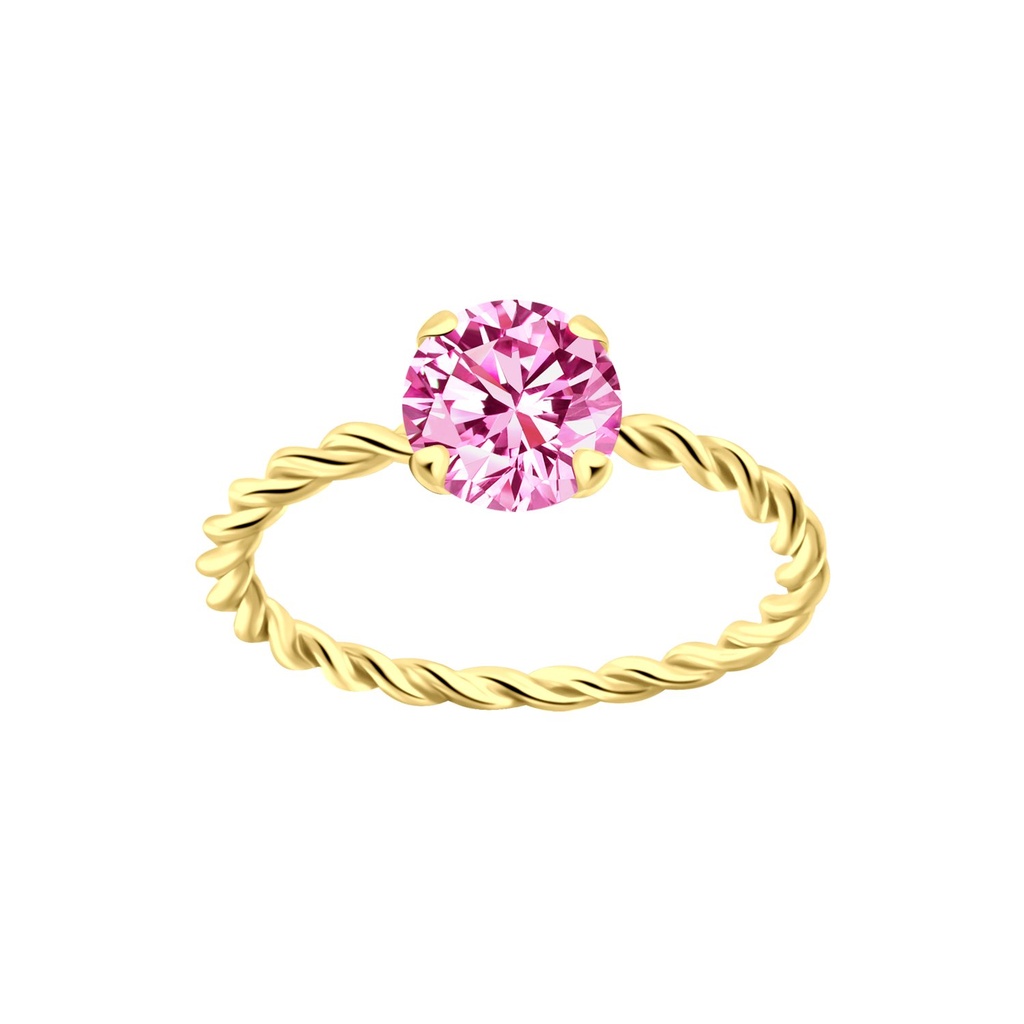 Bague solitaire jonc torsadée en argent zircon rond 6 mm