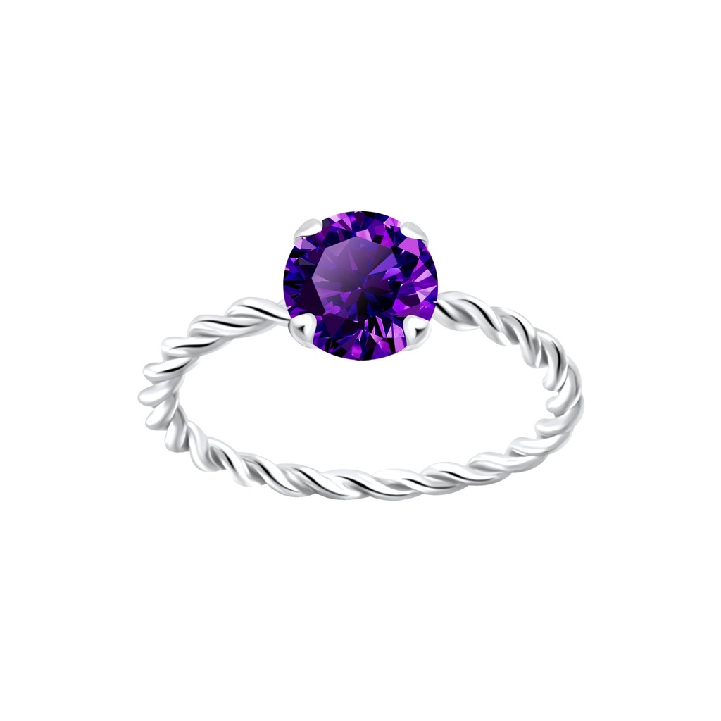 6mm Round Cubic Zirconia Silver Twisted Band Solitaire Ring