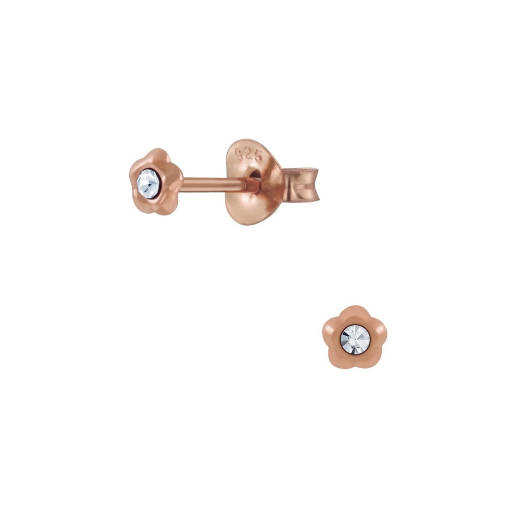 Silver Flower Crystal Stud Earrings
